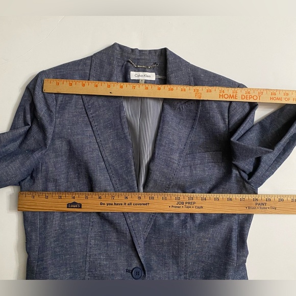 Calvin Klein Women's Blazer Size 8 Blue Chambray Cotton Linen Blend - Picture 4 of 11